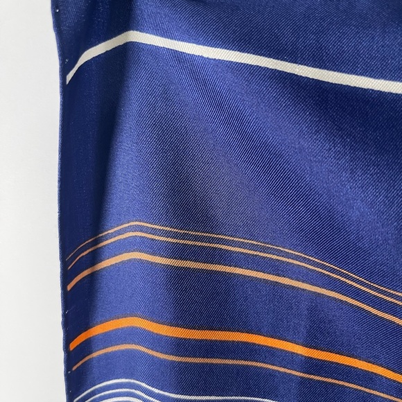 Christian DIOR Rare Vintage Rectangular Blue/Orange/Tan/White Striped Silk Scarf - Picture 5 of 10